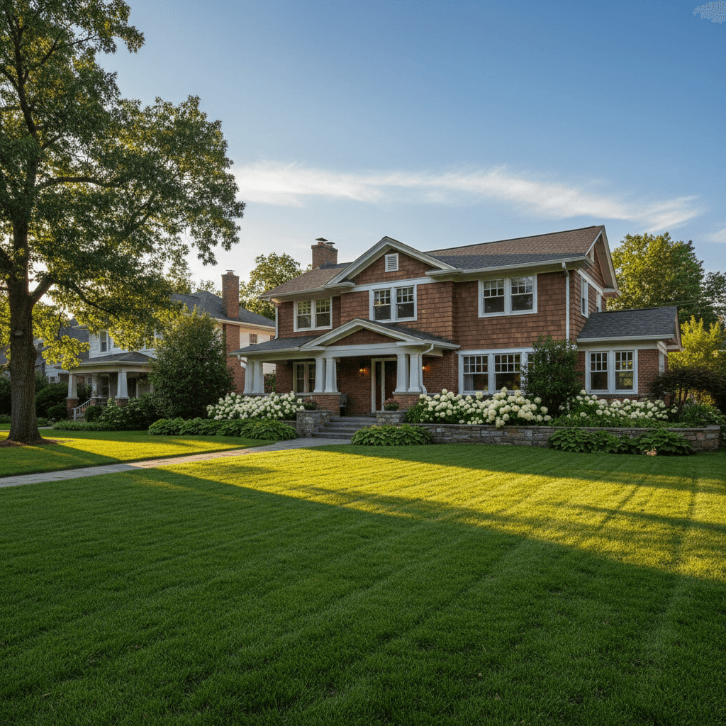 Neatly mowed lawn in front of a house