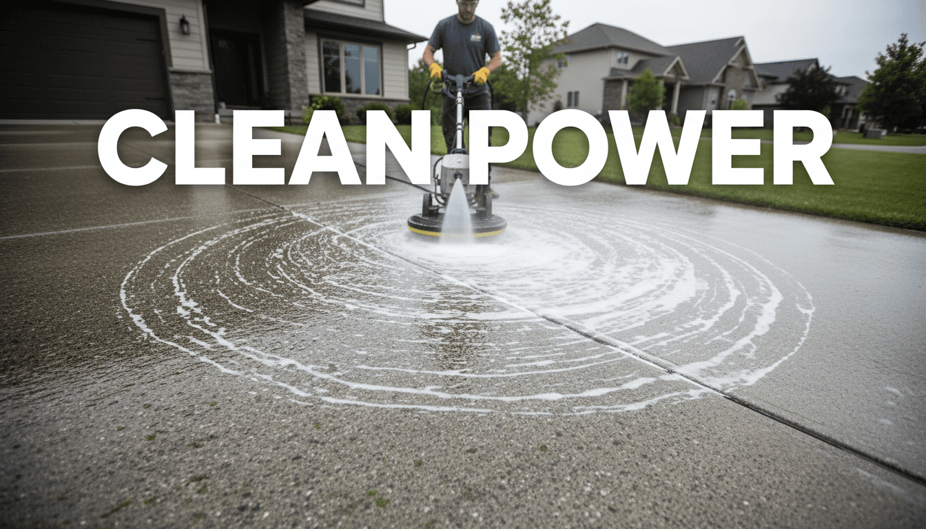 Clean concrete driveway after pressure washing