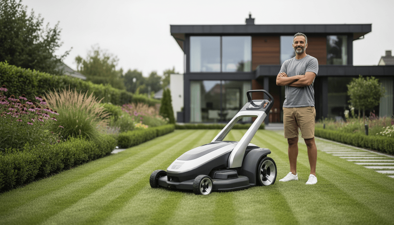 Mowing a residential lawn